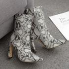 Snake Skin Print Faux Leather High-heel Mid-calf Boots