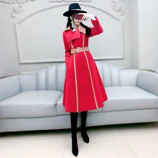Contrast Lining Buckled Long Coat