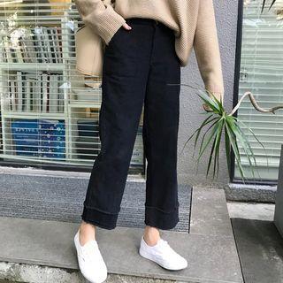 Fray Hem Corduroy Straight Cut Pants