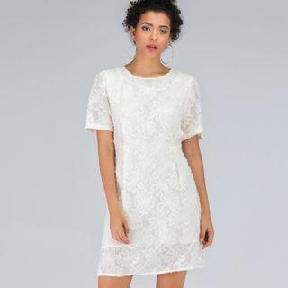 Flower Detail Short-sleeve Shift Dress