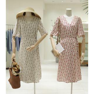 V-neck Floral Print Chiffon Mini Dress