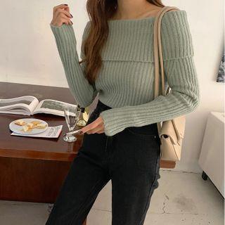 Off-shoulder Ribbed Wool Blend Knit Top