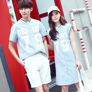 Couple Matching Printed Stripe Shirt / Shirtdress