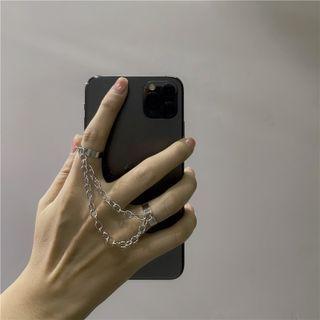 Layered Chain Alloy Double Ring Double Chain - Silver - One Size