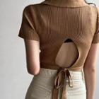 V-neck Tie-back Knit Crop Top