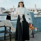 Set: Mock-neck Sweater + Lace-up Midi A-line Skirt
