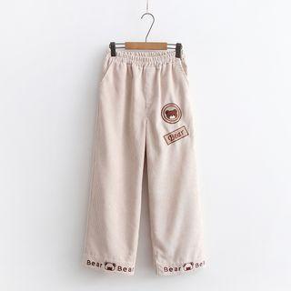 Bear Print Corduroy Straight-leg Pants