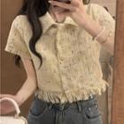 Short-sleeve Tweed Shirt Yellow - One Size