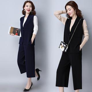 Set: Buttoned Vest + Wide Leg Cropped Pants