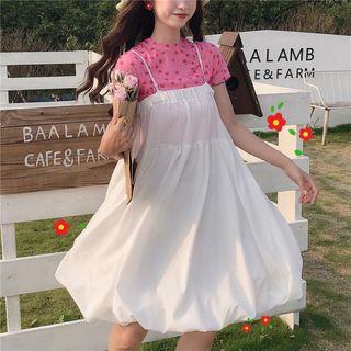 Heart Short-sleeve T-shirt / Strappy A-line Dress
