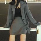 Pocketed Blazer / High Waist A-line Skirt