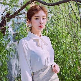 Peter Pan-collar Chiffon Blouse With Tie