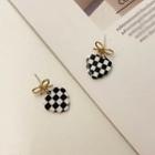 Checkered Heart Drop Earring 1 Pair - Black & White & Gold - One Size