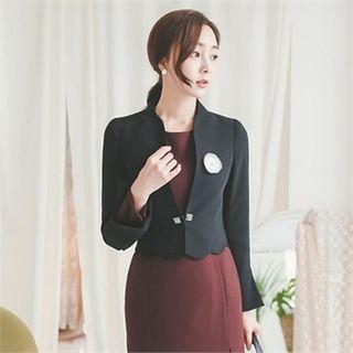 Scallop-hem Slit-sleeve Cropped Jacket