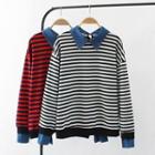 Striped Mock Two-piece Collared Pullover