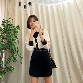 Buttoned Mock Two-piece Knit Blouse