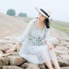Set: Striped Light Jacket + Spaghetti-strap A-line Dress