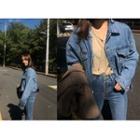 Pocket-detail Fray-hem Denim Jacket Blue - One Size