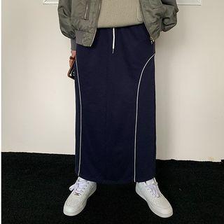 High-waist Drawstring A-line Skirt Sapphire Blue - One Size