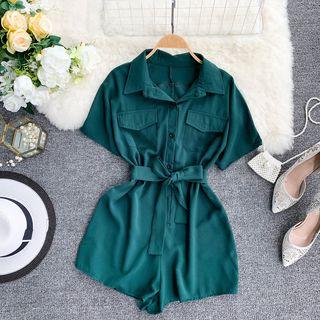 Short-sleeve Sashed Playsuit