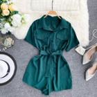 Short-sleeve Sashed Playsuit