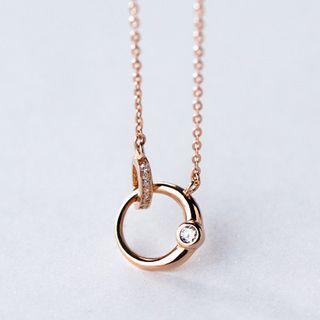 925 Sterling Silver Rhinestone Circle Necklace