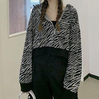 Zebra Print Zip Hoodie