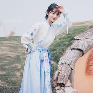 Hanfu Set: Embroidered Top + Midi Skirt