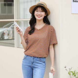 Basic Round-neck Stripe T-shirt
