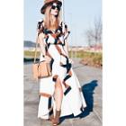 Short-sleeve Printed A-line Maxi Dress