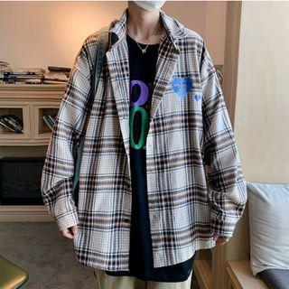 Heart Print Plaid Shirt With Hood