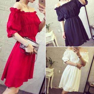 Off-shoulder Chiffon A-line Dress