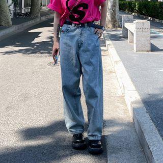 Mid-rise Plain Baggy Jeans