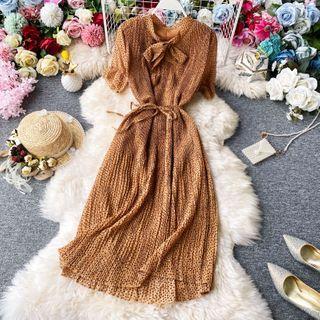 Bow-neck Dotted Chiffon Dress