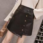 Faux Leather Asymmetrical A-line Mini Skirt