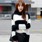Mock-neck Two-tone Cable-knit Sweater