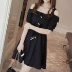 Faux Pearl Cold Shoulder A-line Dress