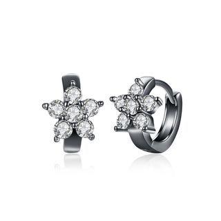 Fashion Elegant Flower Earrings With White Cubic Zircon Silver - One Size