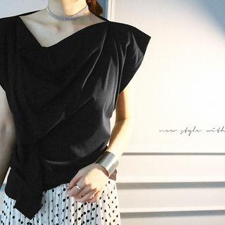 Drape-front Sleeveless T-shirt