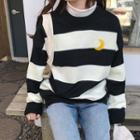 Embroidered Stripe Long-sleeve Knit Top