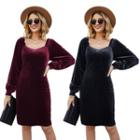 Sweetheart Neckline Long-sleeve Velvet Sheath Dress