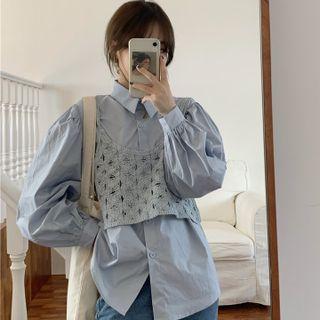 Set : Puff-sleeve Shirt + Camisole Top