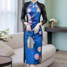 Traditional Chinese 3/4-sleeve Floral Print Midi Sheath Dress