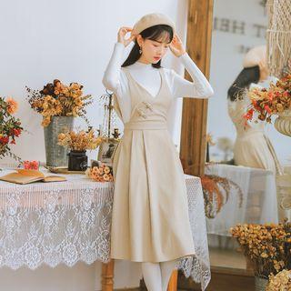 Frog Button V-neck Sleeveless Dress