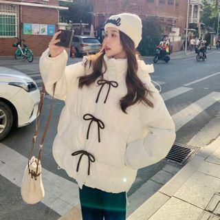 Bow-front Hooded Padded Zip Jacket
