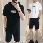 Set: Short-sleeve Letter Hoodie + Shorts