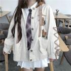 Embroidered Lace Up Button Jacket Khaki - One Size