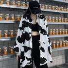 Long-sleeve Oversize Cow Printed Shirt White - One Size