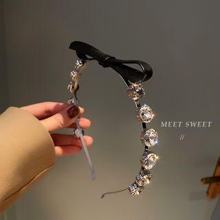 Bow Faux Leather Rhinestone Headband 1 Pc - Silver - One Size