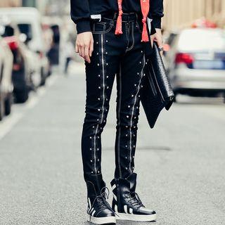 Studded Zip Accent Skinny Jeans